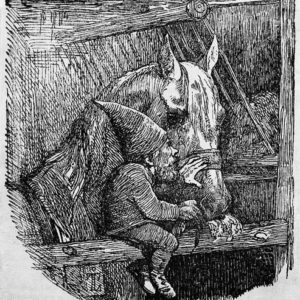 Wesen der nordischen Mythologie Ein Hof-Tomte in der Vorstellung der Künstler Johan Thomas Lundbye und Andreas Flinch.