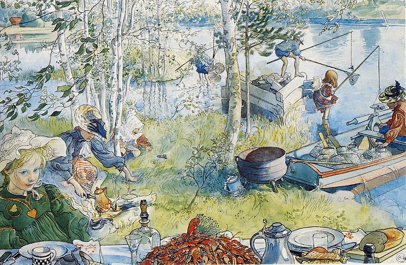 "Krebsfang" - "kräftfångst". Gemälde von Carl Larsson, 1897. Im Prinzip hat sich an der Tradition nicht viel geändert.